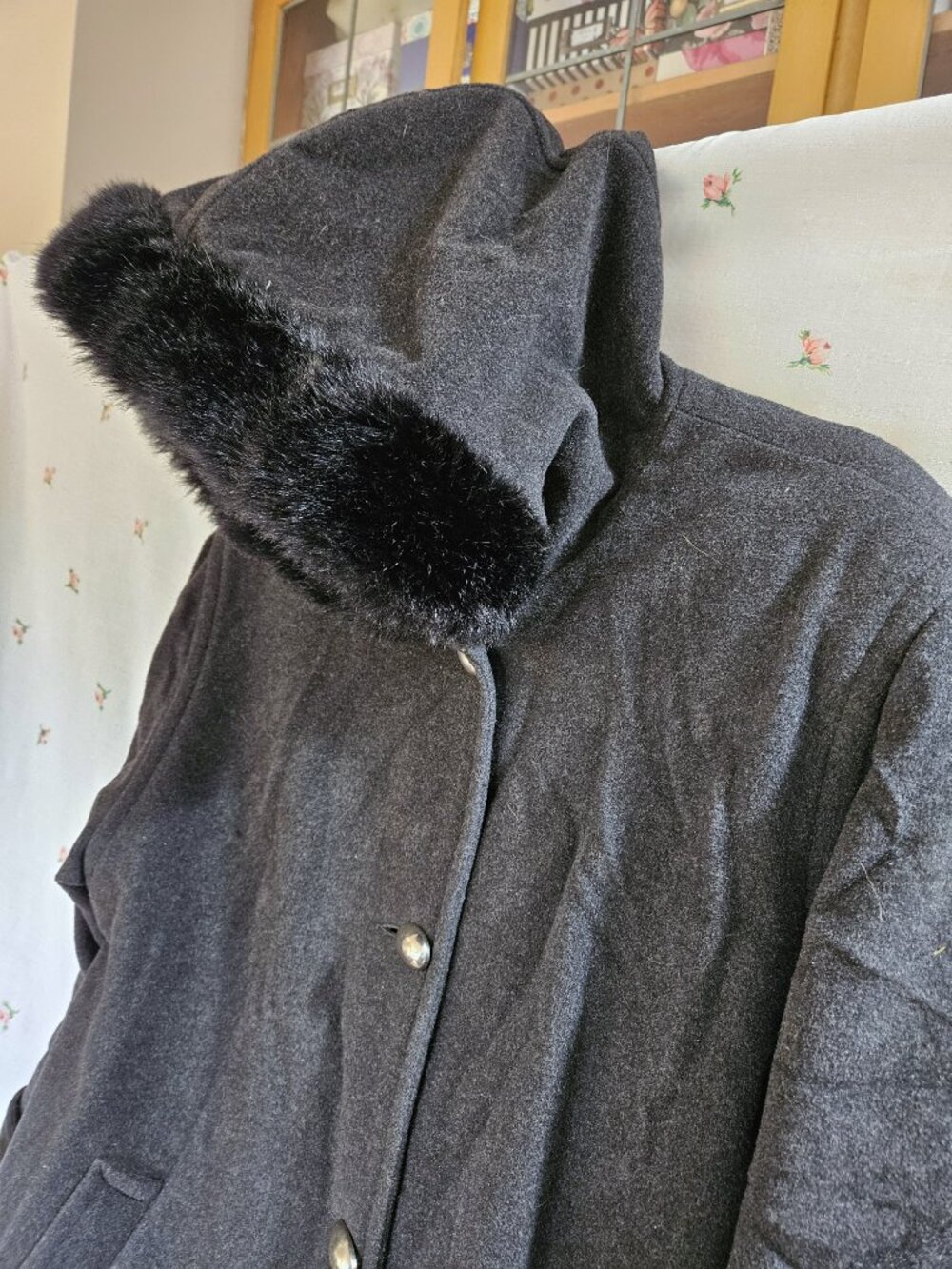 Size XL to 1X Vintage 1980s Charcoal Wool Coat - Picture 5 of 11